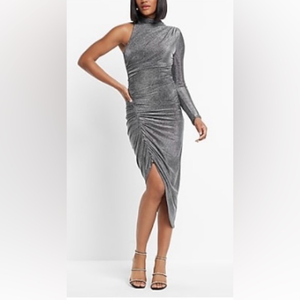 NWT Express metallic gray one shoulder cocktail dress size small
